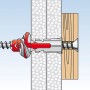Illustrazione: Tassello Fischer Duopower 6x50 con vite in uso in vari materiali da costruzione.
