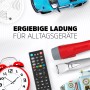 Esempi di utilizzo per batterie Energizer AAA: sveglia, telecomando, torcia, giocattolo, auto, rilevatore di fumo, rasoio, robot.