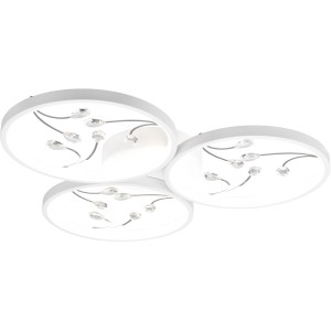 Moderna plafoniera LED Trio Groovy in bianco opaco con dettagli in cristallo.