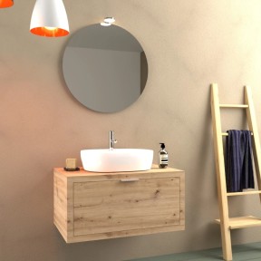 Briebe Mobile Bagno Eterna 80x61x47 Cm – Bianco E Rovere, Con Cassetto A Chiusura Progressiva E Porta, Per Lavabo Sopra Piano - 3