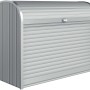 Biohort StoreMax 160 box da giardino in argento metallizzato con serranda e serratura a cilindro.