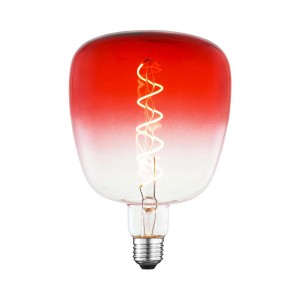 Lampadina LED E27 t.b.t. con sfumatura rossa e filamento.