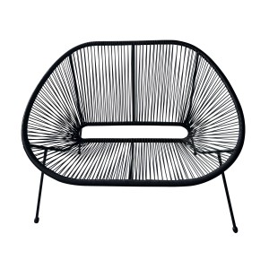 Divano da esterno t.b.t. nero a due posti in plastica intrecciata per giardino o terrazza.