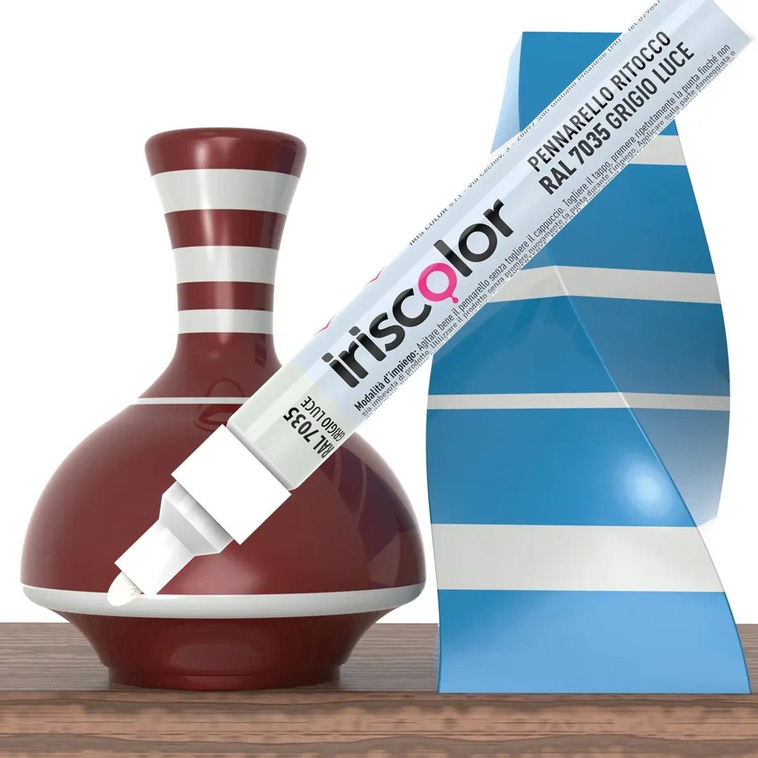 Pennarello ritocco Iriscolor RAL 7035 grigio luce per ritocchi colore.