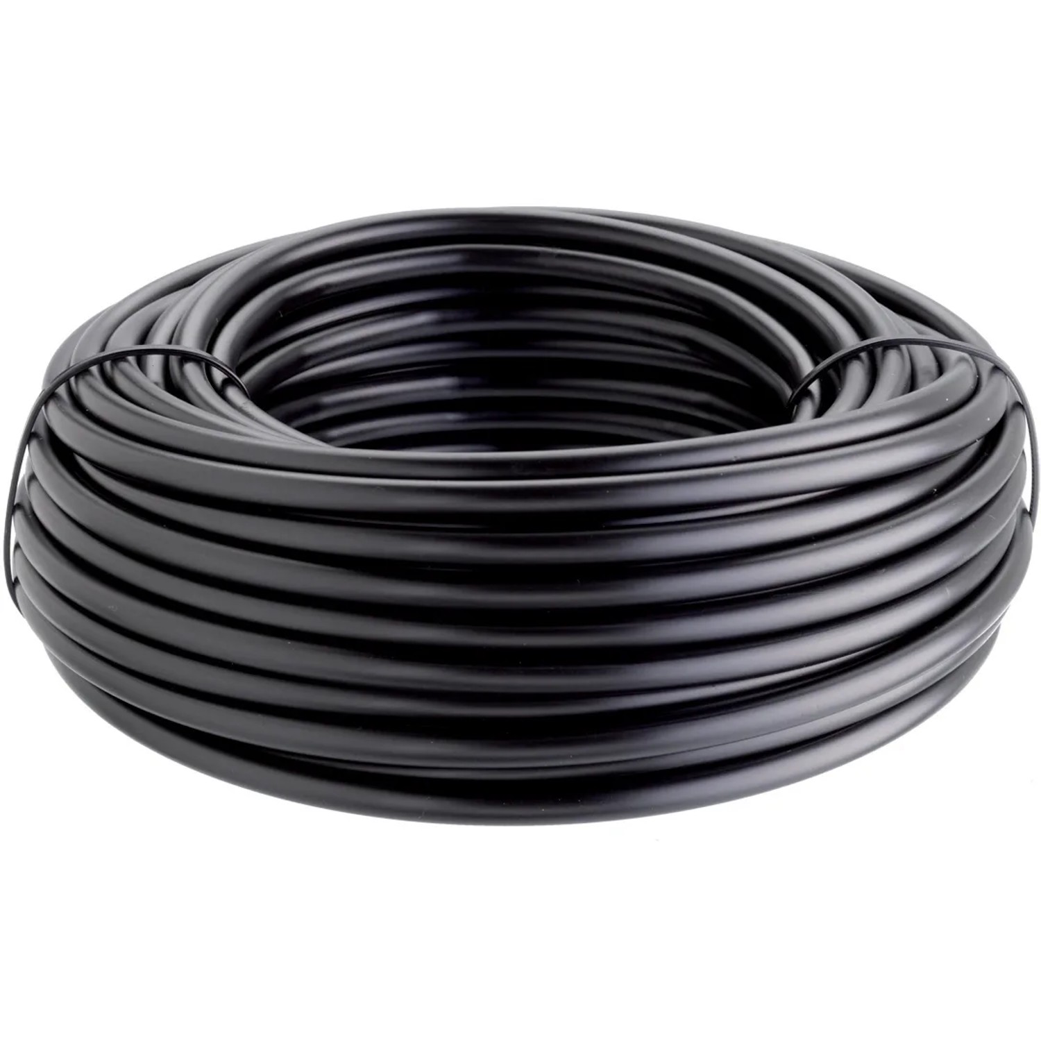 Tubo nero per microirrigazione arrotolato.