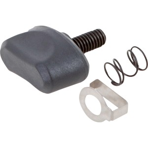 Set di viti di ricambio per battuta di profondità per fresatrice LUX OF-1200 A, composto da vite, molla ed elemento metallico.