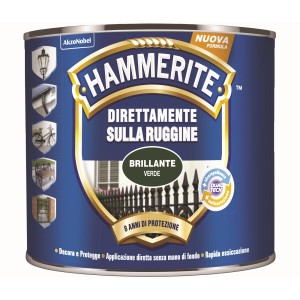 Smalto per metallo Hammerite verde, direttamente sulla ruggine, per protezione duratura.