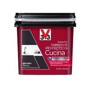 Smalto per cucine t.b.t. rosso scuro in un secchio. Ideale per rinnovare i mobili della cucina.