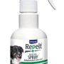 Spray Repelt per cani, antiparassitario in flacone spray bianco.