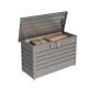 Biohort Paket-Box 100 aperta in grigio quarzo metallizzato con pacchi. Box universale antifurto per servizi di spedizione.