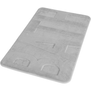 Tappeto da bagno grigio t.b.t. con scritta per un maggiore comfort in bagno.