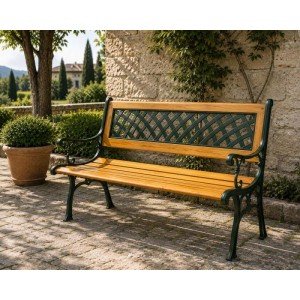 Panca da giardino in ghisa e legno Garden Friend Rombo 125x52x74 cm verde antico