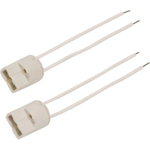Due portalampade G9 bianchi in ceramica per lampade alogene ad alta tensione con cavi.