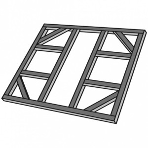 Telaio in legno per accessori casetta da giardino, vista dettagliata.