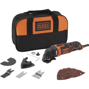 Set utensile multifunzione Black+Decker con borsa e accessori.