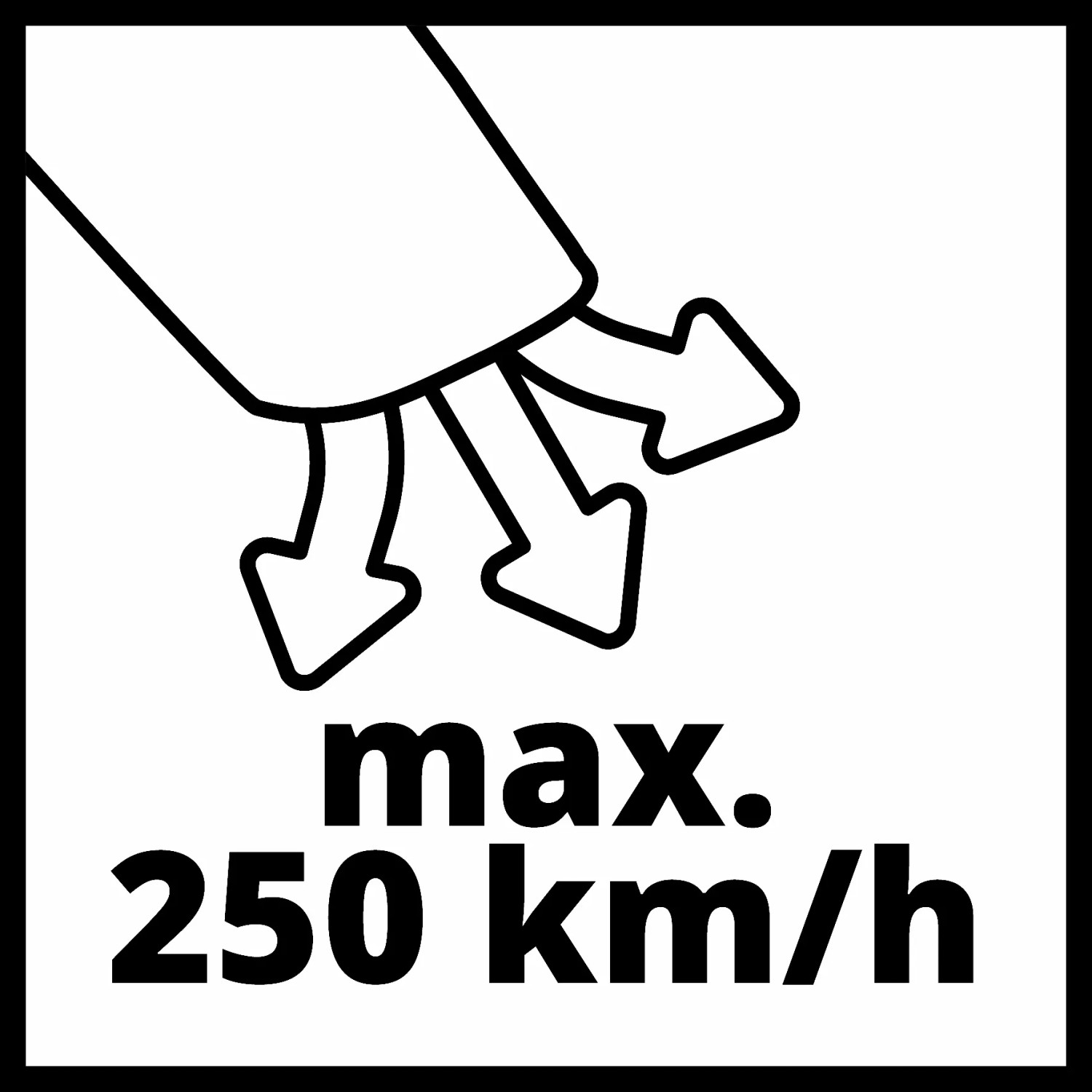 Simbolo per velocità massima di soffiaggio di 250 km/h del soffiatore a batteria Einhell.