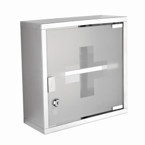 Armadietto per medicinali t.b.t. con porta in vetro e motivo a croce.