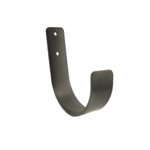 Gancio a muro nero in metallo per il fissaggio a parete.