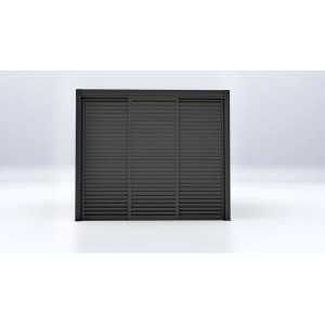 Parete a lamelle grigio scuro come accessorio per gazebo.