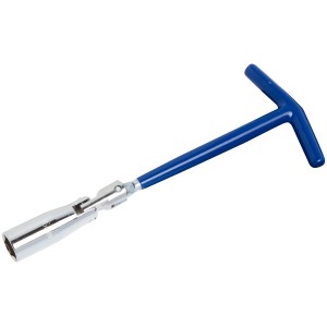 Chiave per candele LUX 16 mm Classic con manico a T blu e giunto cardanico.