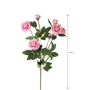 Rosa artificiale decorativa (t.b.t.) rosa con foglie verdi, altezza 59 cm.