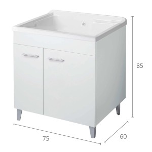 Mobile lavabo bianco con due ante e maniglie argentate. Categoria: Lavatoi.