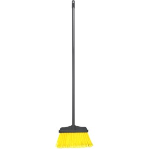 Super-Broom con manico: Scopa per la casa con setole gialle e manico grigio per la pulizia interna.