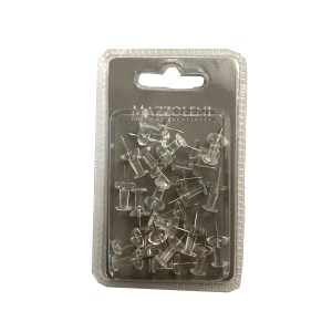 Confezione di puntine trasparenti per bacheche.