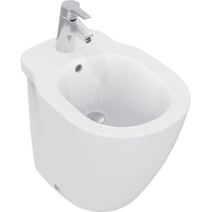 Bidet t.b.t. bianco con rubinetto, vista dall'alto.