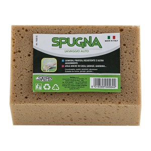 Spugna rettangolare beige per autolavaggio. Ideale per la cura dell'auto.