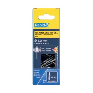 Rivetti Rapid Acciaio INOX Ø3.2 x 8 mm Conf. da 50 Pezzi e Punta Trapano incl