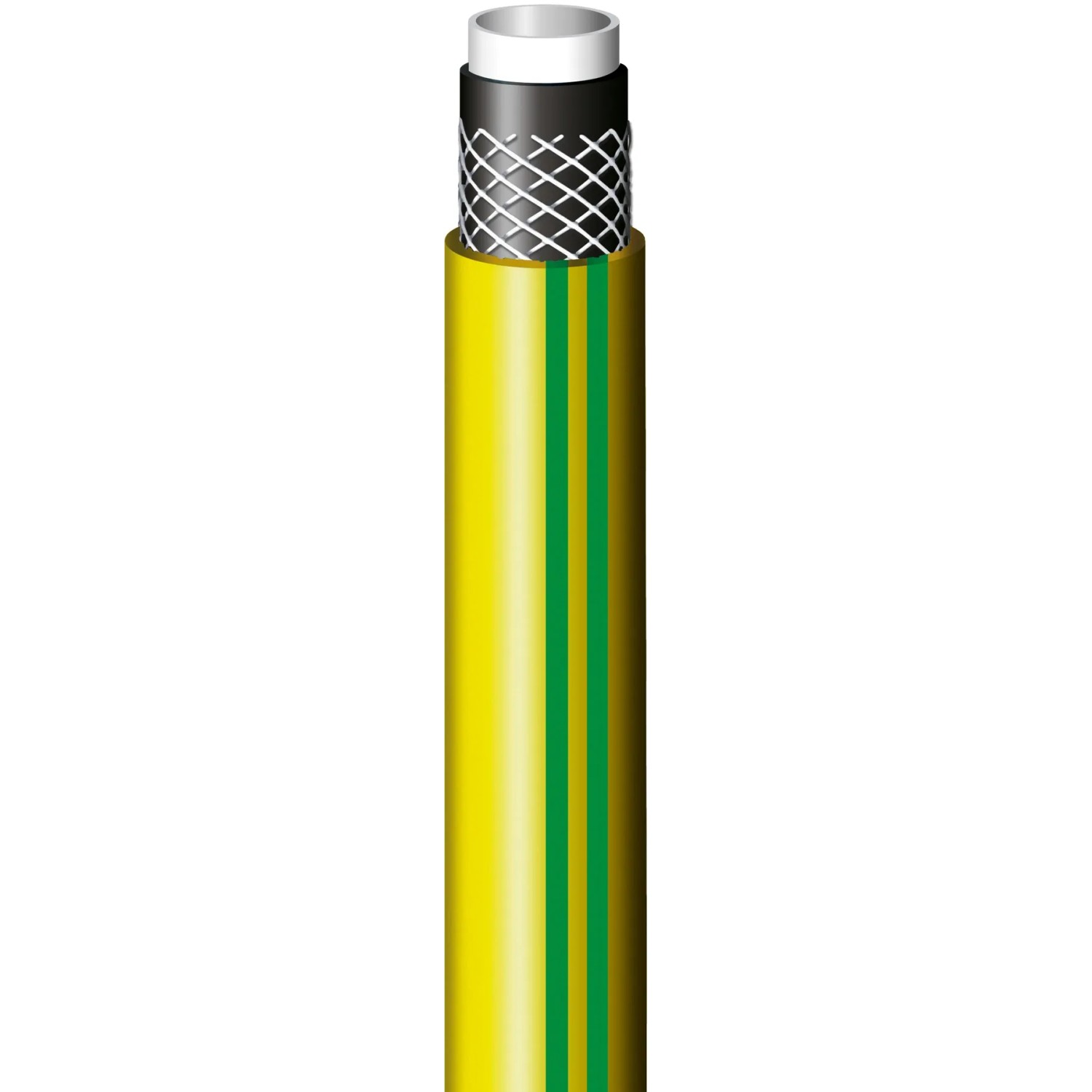 Tubo per irrigazione t.b.t. giallo con strisce verdi.