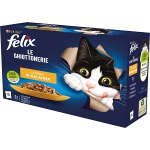 Felix Le Ghiottonerie cibo per gatti, multipack con gusti pesce, tonno, coniglio e agnello.