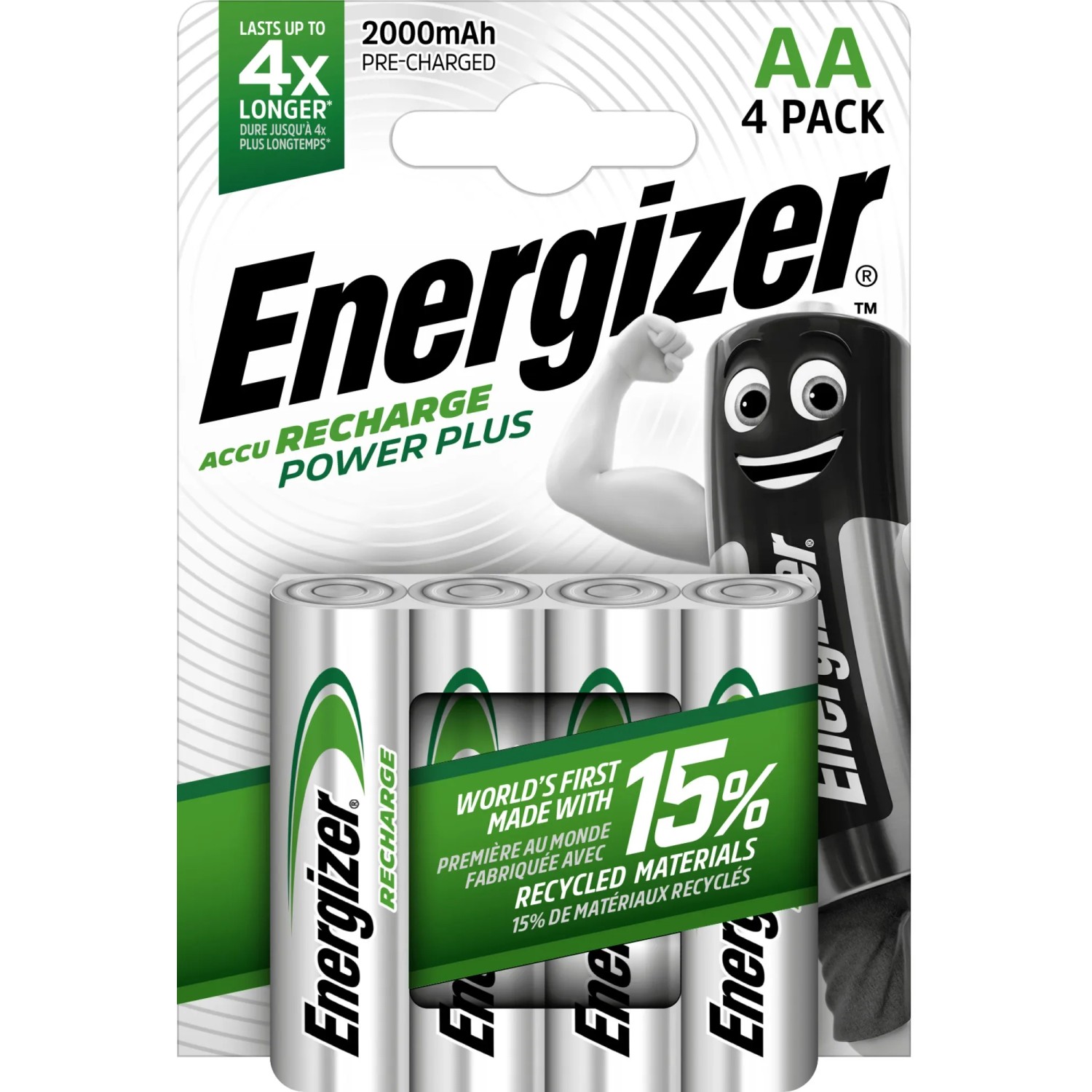 Energizer Power Plus AA batterie ricaricabili, confezione da 4, 2000 mAh.