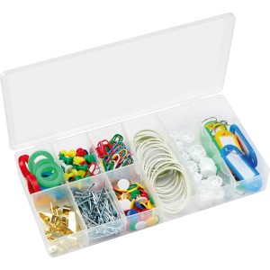 Set di utensili per la casa da 305 pezzi in scatola di assortimento con graffette, chiodi, puntine e altro.