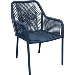 Sedia da giardino t.b.t. blu con braccioli e intreccio in corda.