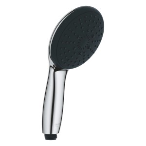 Soffione doccia Grohe Vitalio Start, cromo, 3 getti, QuickFix. Doccetta rotonda con superficie nera.