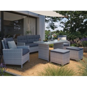 Salotto da giardino in acc e vimini Luciara cuscini antracite 7 posti