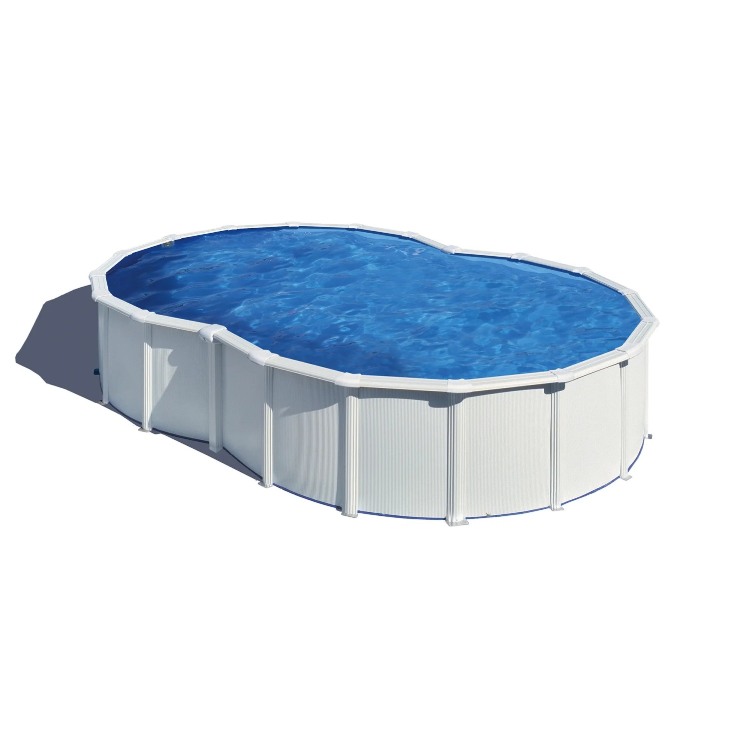 Piscina ovale Gre Varadero con pareti in acciaio bianco (500x340x120 cm) con acqua blu.