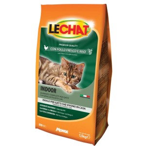 LeChat Cibo per gatti secco Indoor con pollo e riso, confezione da 1,5kg.