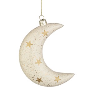 Decorazione natalizia a forma di luna con stelle dorate, categoria Sfere e addobbi.
