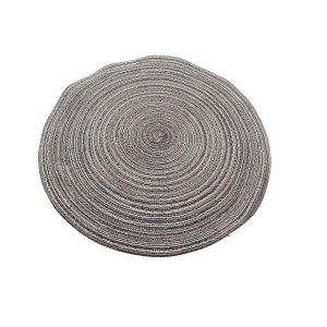 Tovaglia rotonda (t.b.t.) grigio-beige con cerchi concentrici.