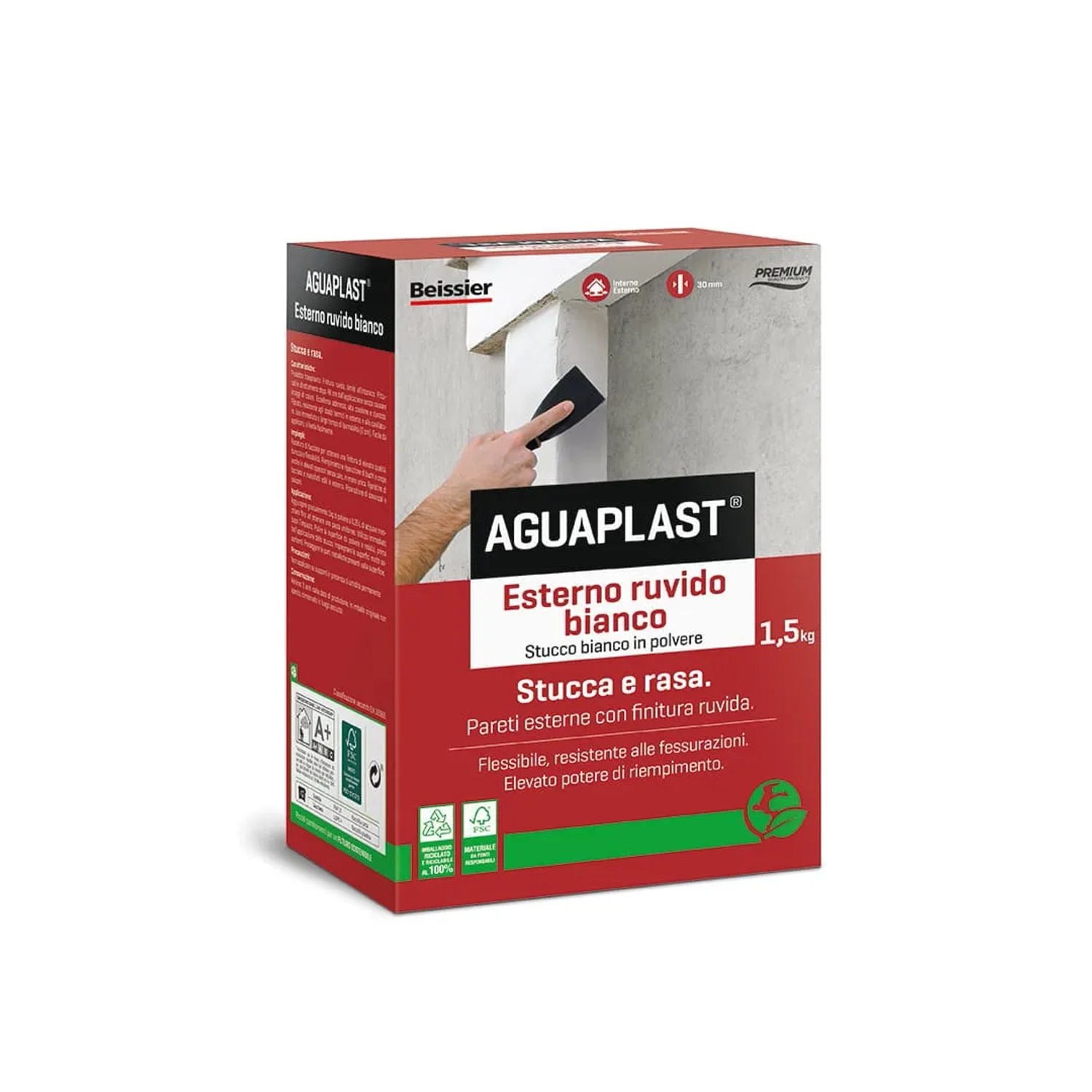 Confezione di stucco per esterni Aquaplast, bianco, 1,5 kg. Stucco speciale per esterni.