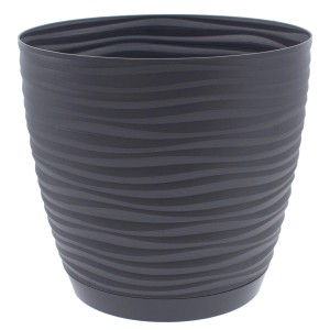 Vaso per piante t.b.t. nero con design ondulato per interni ed esterni.