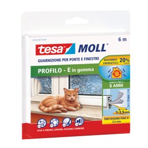 Tesamoll Guarnizione per finestre/porte Classic E-profilo, gomma bianca, 6 m.