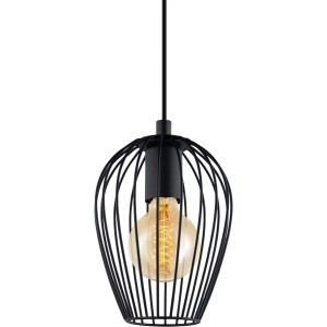 Lampada a sospensione nera Eglo Newtown, Ø 16 cm, con gabbia in acciaio e attacco E27.