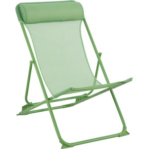 Sedia da campeggio verde t.b.t. con poggiatesta per relax all'aperto.