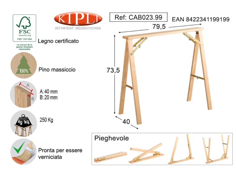 JUST Cavalletto legno altezza 800 mm larghezza 700 mm