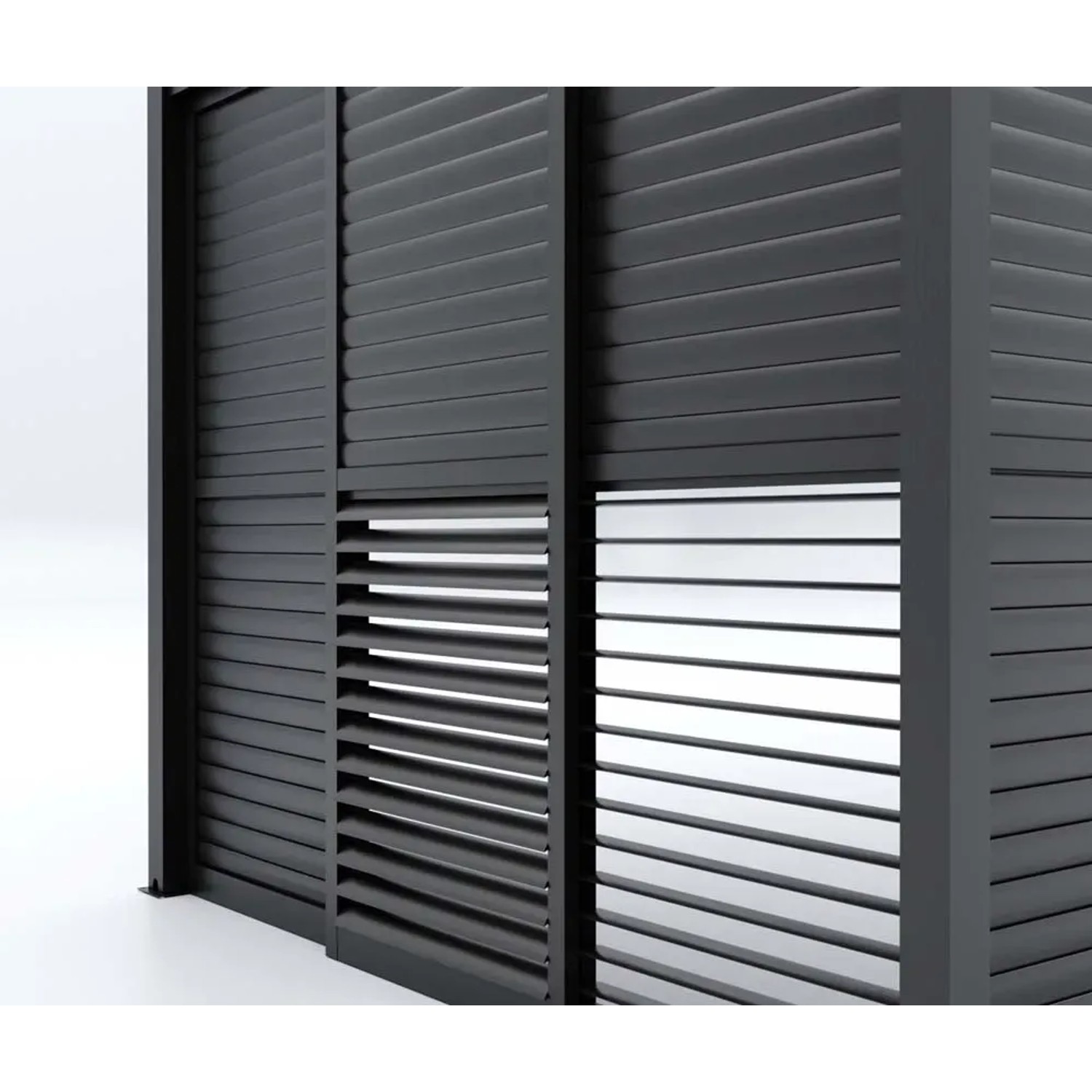 Parete a lamelle grigia per gazebo. Privacy e protezione dal vento per giardino e patio.