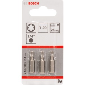 Bosch TX-Bit Pro T20, confezione da 3 inserti extra duri per viti TX interne.